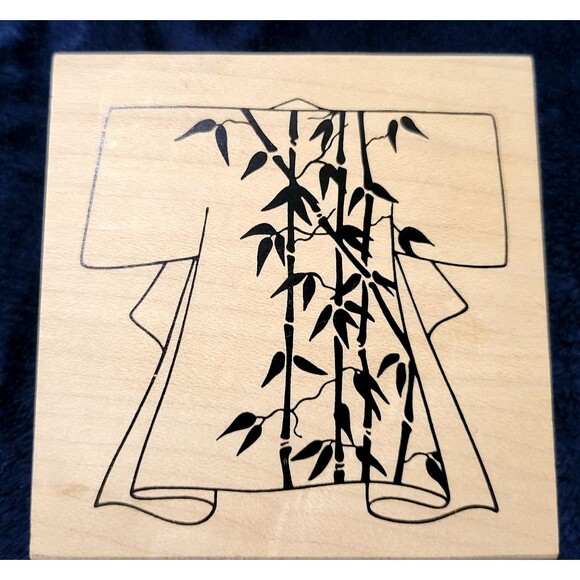 Kimono Asian Bamboo Rubber Stamp JudiKins 2295H Wood Mount Crafting 3.62 x 3.5 - Picture 5 of 16